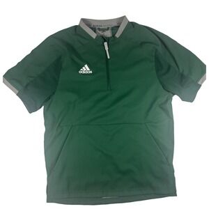 Adidas Baseball Shirt Mens Small Green Gray Short Sleeve Quarter Zip Pullover
